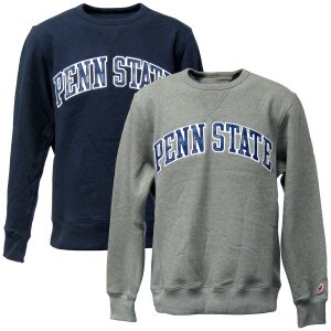 navy and gray crew neck sweatshirts with plaid twill Penn State